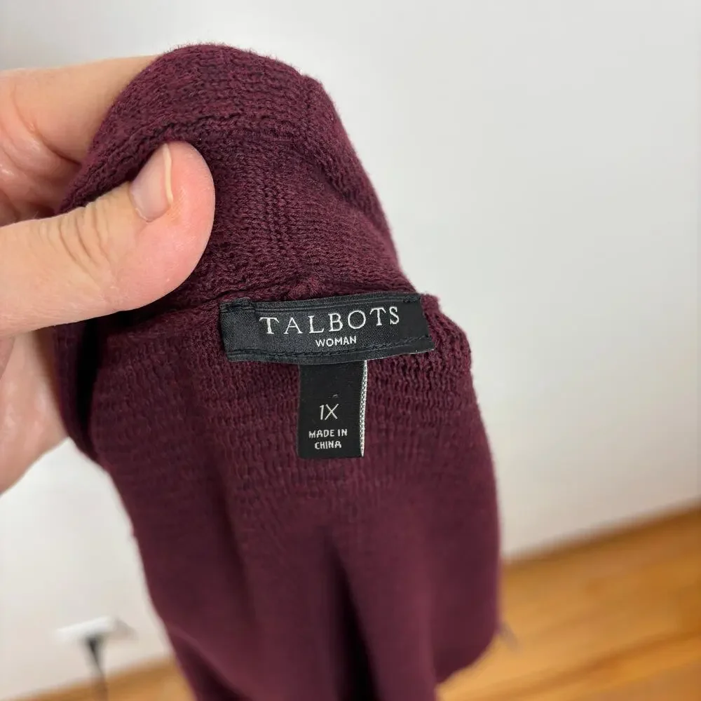 Talbots Wine Red Open Cardigan Sweater 1X cotton blend
